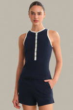 Load image into Gallery viewer, Maren Contrast Henley Tank in Dark Blue Combo
