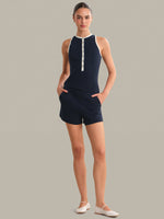 Load image into Gallery viewer, Maren Contrast Henley Tank in Dark Blue Combo
