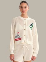 Load image into Gallery viewer, Tide Mesh Nautical Cardigan in Chalk Multi
