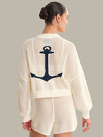 Load image into Gallery viewer, Tide Mesh Nautical Cardigan in Chalk Multi
