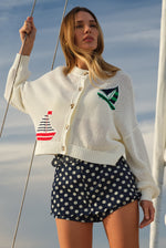 Load image into Gallery viewer, Tide Mesh Nautical Cardigan in Chalk Multi
