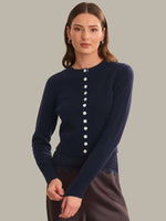 Load image into Gallery viewer, Betsy Classic Cashmere Cardigan in Dark Blue
