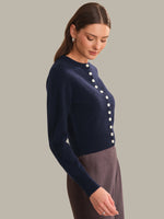 Load image into Gallery viewer, Betsy Classic Cashmere Cardigan in Dark Blue
