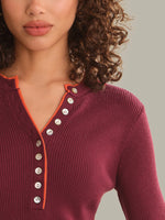 Load image into Gallery viewer, Emmeline Rib Layered Henley in Dark Cherry Combo
