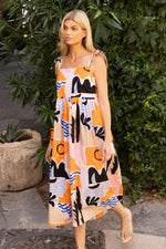 Load image into Gallery viewer, Tie Strap Pocket Midi Dress in Riviera Orange
