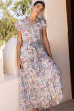 Load image into Gallery viewer, Ruffle Collar Button Maxi Dress in Tupi Teal
