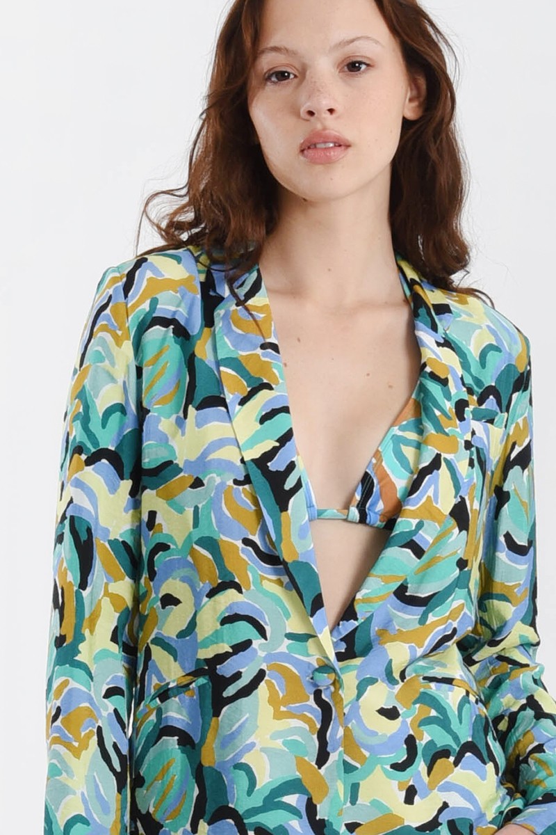 Graphic Print Blazer in Mint Jeanne