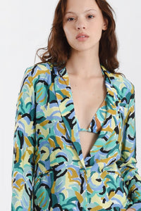Graphic Print Blazer in Mint Jeanne