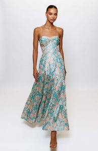 Phoebe Strapless Maxi Dress in Teal Vintage Vining Floral