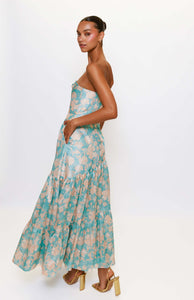 Phoebe Strapless Maxi Dress in Teal Vintage Vining Floral