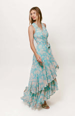 Load image into Gallery viewer, Trinity Wrap Dress in Teal Vintage Vining Floral

