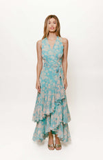 Load image into Gallery viewer, Trinity Wrap Dress in Teal Vintage Vining Floral
