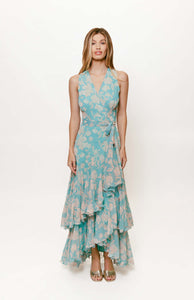 Trinity Wrap Dress in Teal Vintage Vining Floral