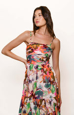Load image into Gallery viewer, Bethy Ruched Bodice Tiered Maxi in Blush Messy Rainbow Watercolor Floral
