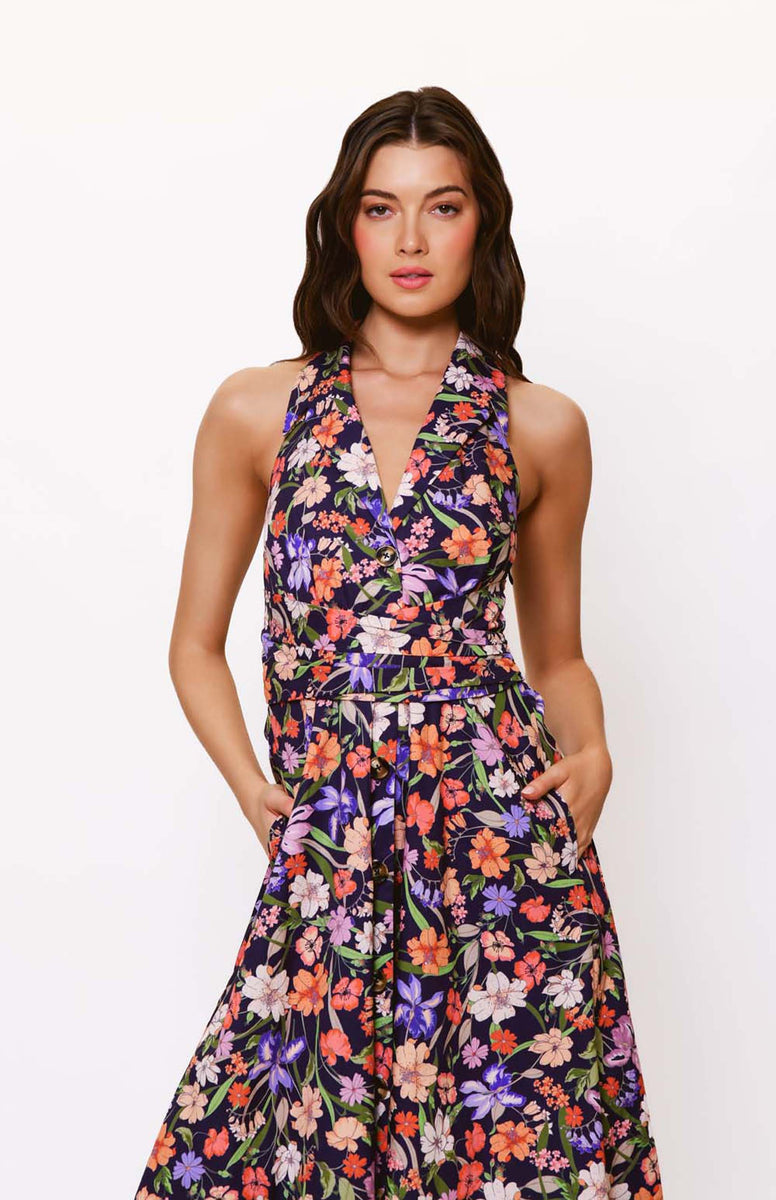 Alessia Dress in Navy Multi Tropical Garden – Mint Julep