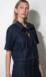 Load image into Gallery viewer, Inez Denim Tie Neck Top in Indigo
