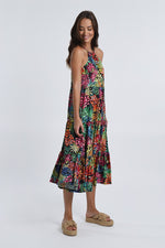 Load image into Gallery viewer, Long Floral Tiered Dress in Black Mareva
