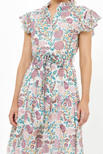 Load image into Gallery viewer, Ruffle Collar Button Maxi Dress in Tupi Teal
