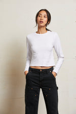 Load image into Gallery viewer, Jamie Recycled Cotton Long Sleeve Crew in White
