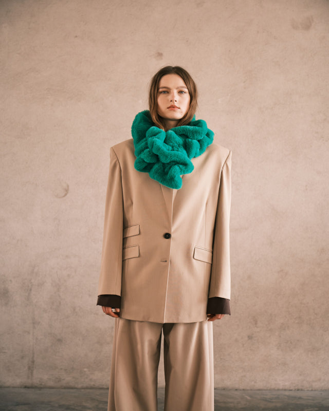 Ruched Faux Fur Scarf in Green