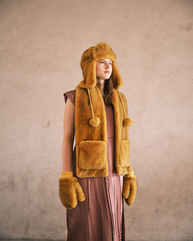 Faux Fur Trapper Hat in Yellow