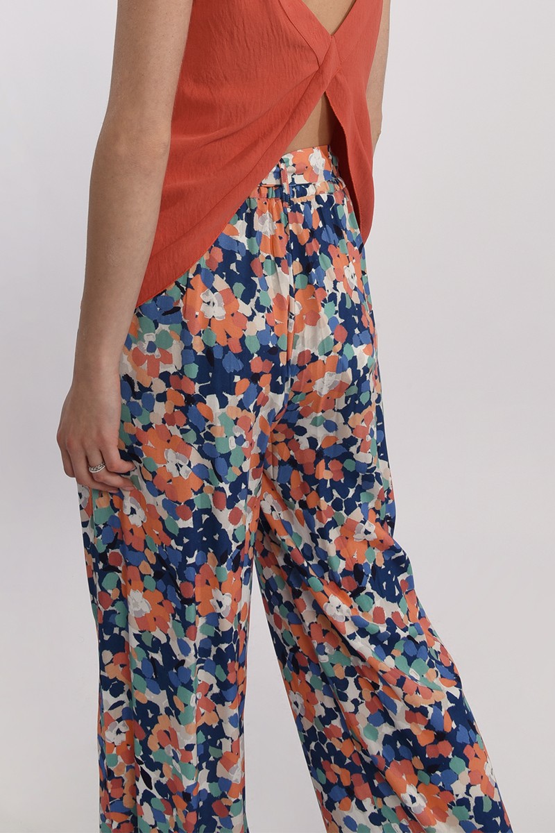 High Waist Floral Print Pant in Blue Canopee