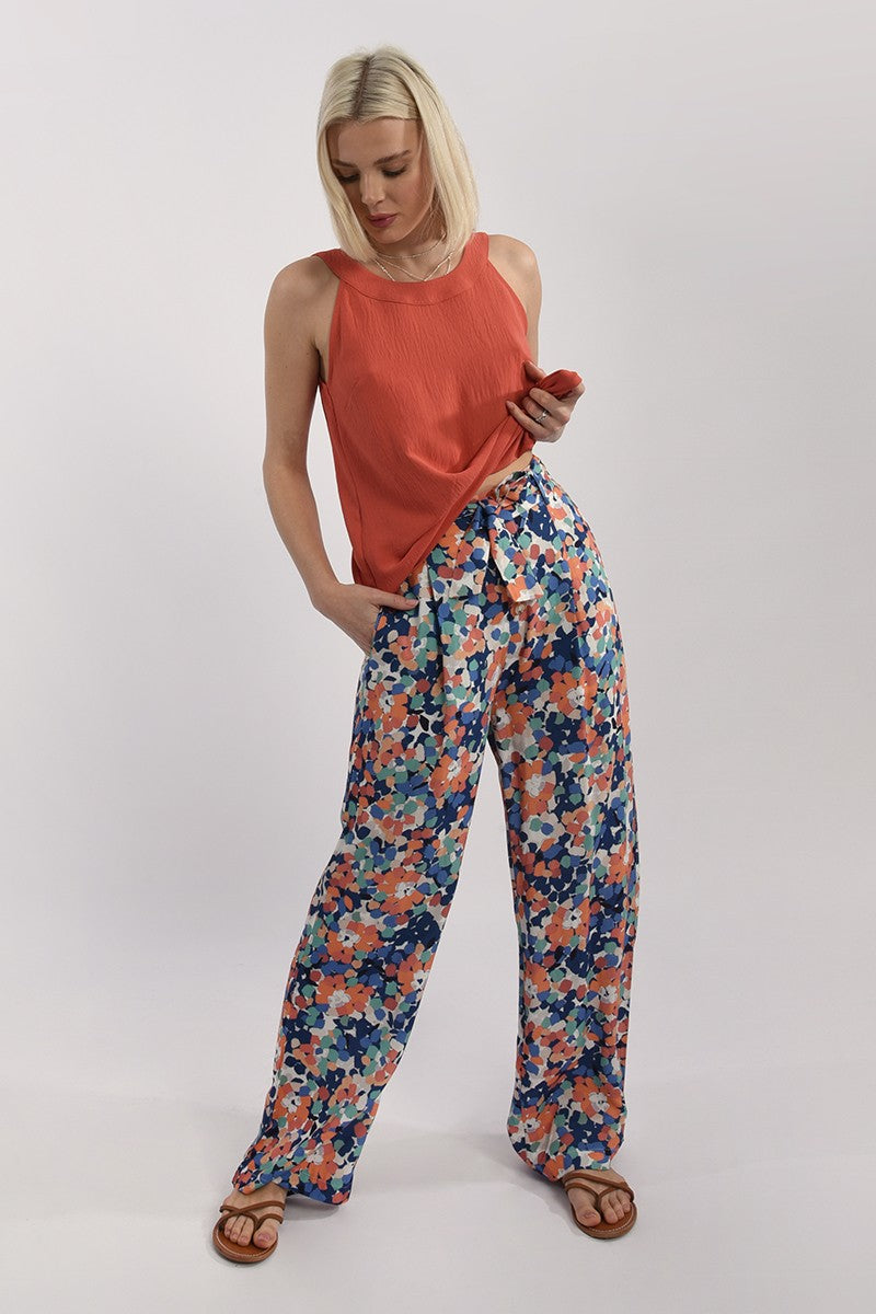 High Waist Floral Print Pant in Blue Canopee