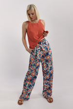 Load image into Gallery viewer, High Waist Floral Print Pant in Blue Canopee
