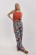 Load image into Gallery viewer, High Waist Floral Print Pant in Blue Canopee
