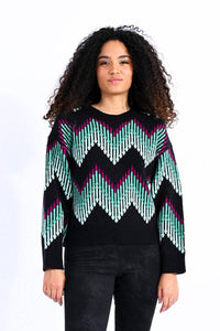 Chevron Stripe Sweater in Black Multi