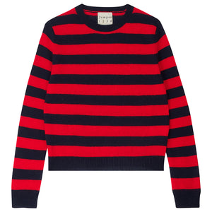 Stripe Crew Cashmere Sweater in Red and Navy