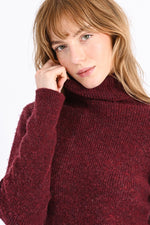 Load image into Gallery viewer, Fuzzy Ribbed Turtleneck Sweater in Red Wine
