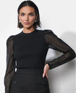 Load image into Gallery viewer, Honey Sheer Sleeve Sweater Top in Black
