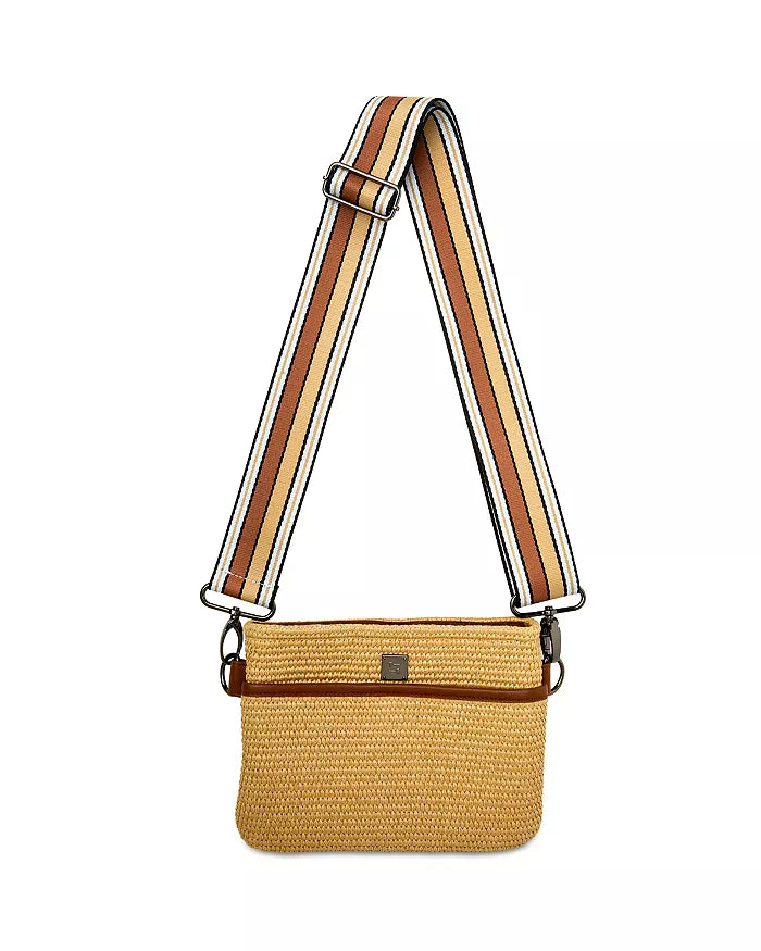Raffia Bum Bag Crossbody in Dune Raffia & Saddle