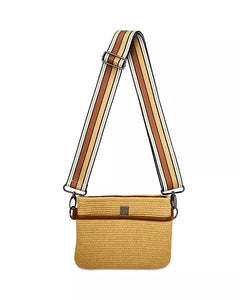 Raffia Bum Bag Crossbody in Dune Raffia & Saddle