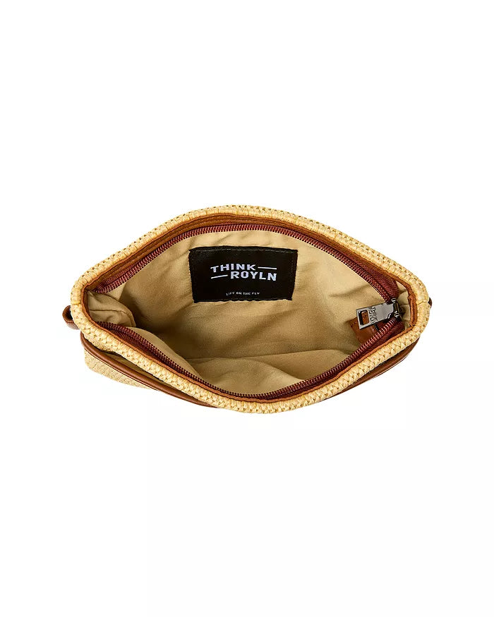 Raffia Bum Bag Crossbody in Dune Raffia & Saddle