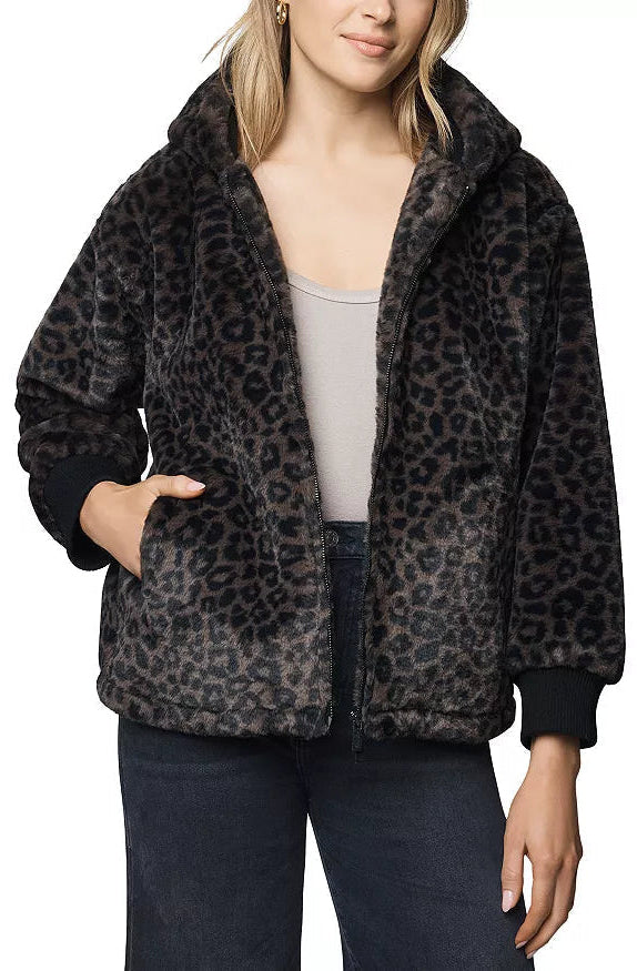 Lucia Fur Zip Up Jacket in Leopard Print