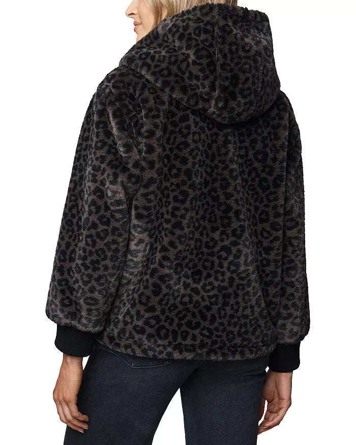Lucia Fur Zip Up Jacket in Leopard Print