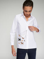 Load image into Gallery viewer, Tea Embroidered Dog Blouse in White
