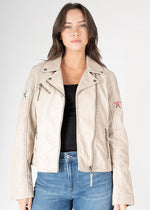Load image into Gallery viewer, Candy Leather Jacket in Off White/Floral
