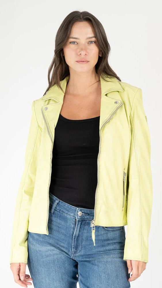 Louzia Leather Jacket in Limeade