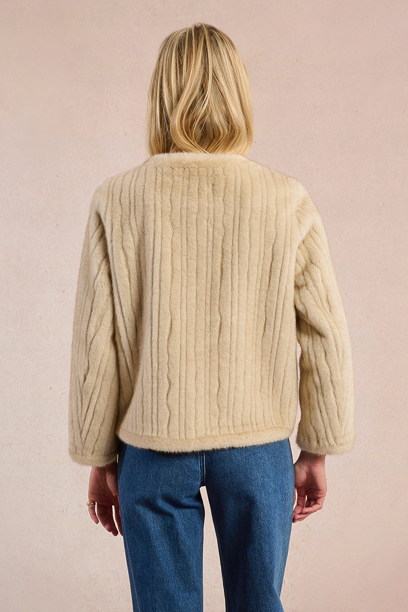 Faux Fur Double Breasted Jacket in Beige