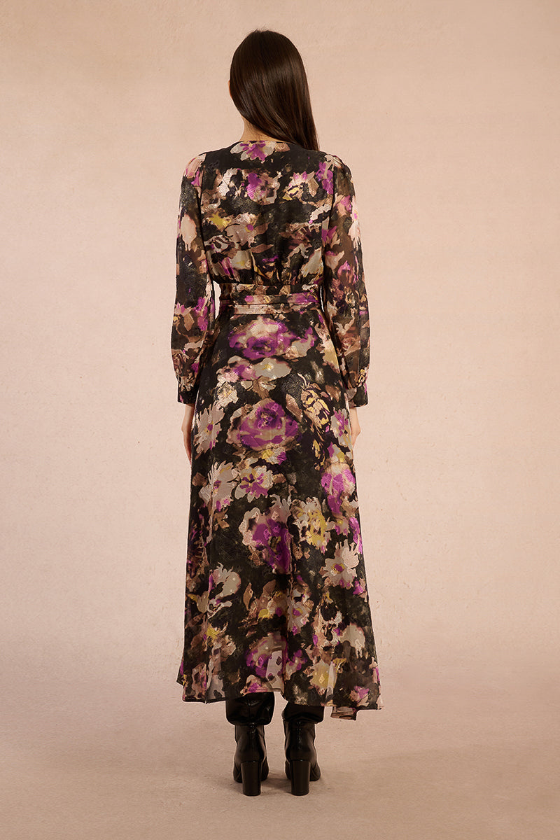 Floral Maxi Wrap Dress in Black Clotilde