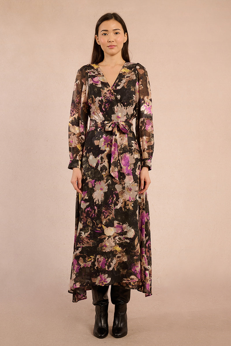 Floral Maxi Wrap Dress in Black Clotilde