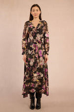 Load image into Gallery viewer, Floral Maxi Wrap Dress in Black Clotilde
