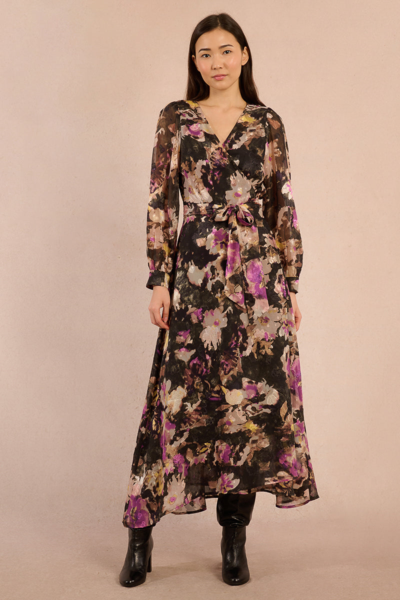 Floral Maxi Wrap Dress in Black Clotilde
