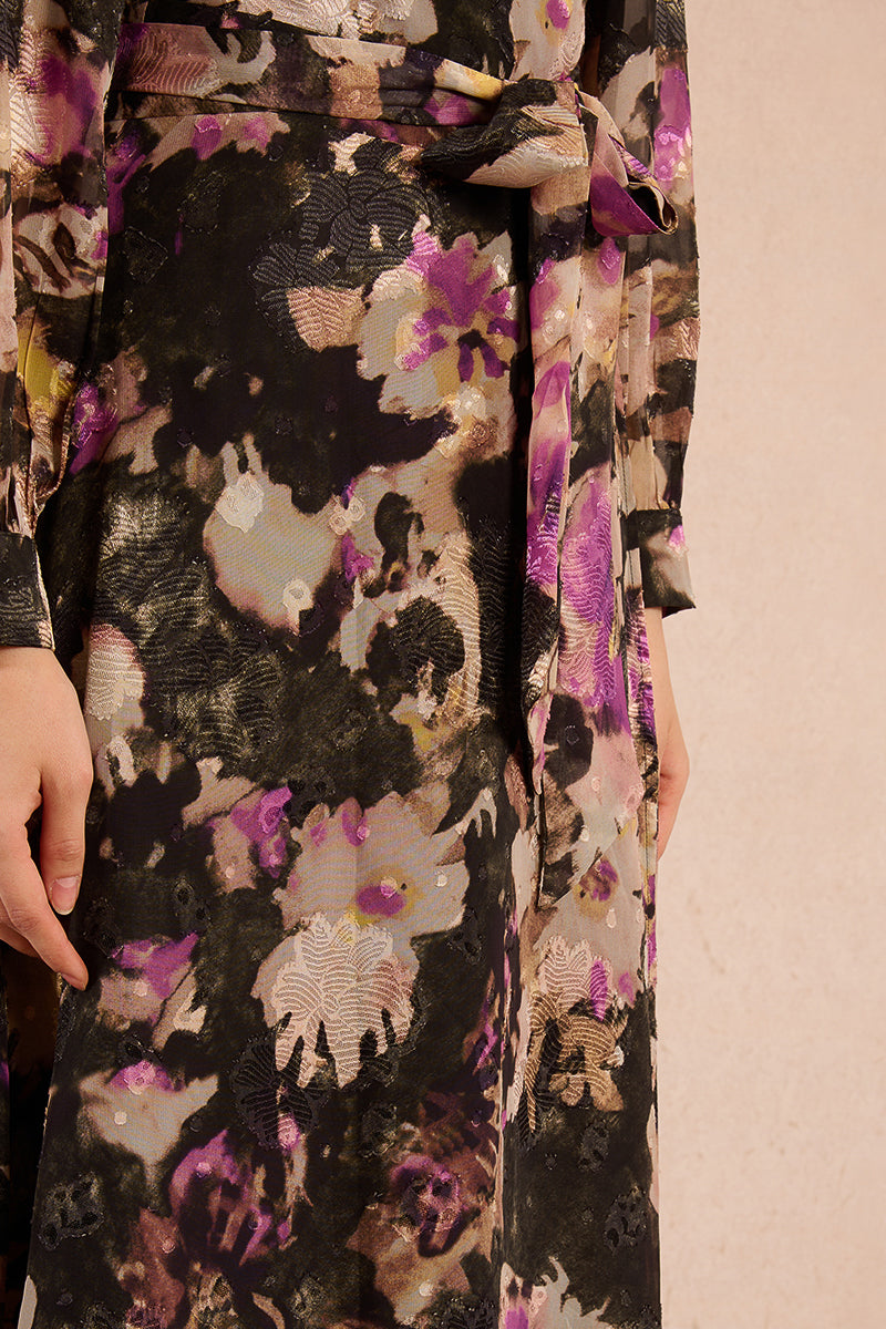 Floral Maxi Wrap Dress in Black Clotilde