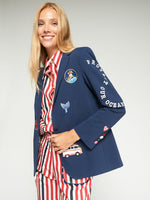 Load image into Gallery viewer, Hannah Embroidered Blazer in Navy Blue Surf
