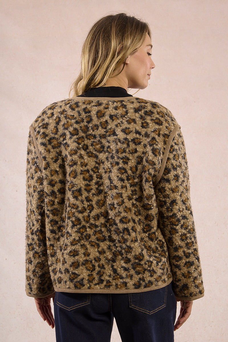 Leopard Sherpa Crop Jacket in Brown