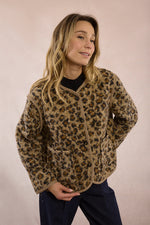 Load image into Gallery viewer, Leopard Sherpa Crop Jacket in Brown
